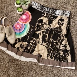 NWT Desigual Black Printed Skater Skirt. Sz XL.